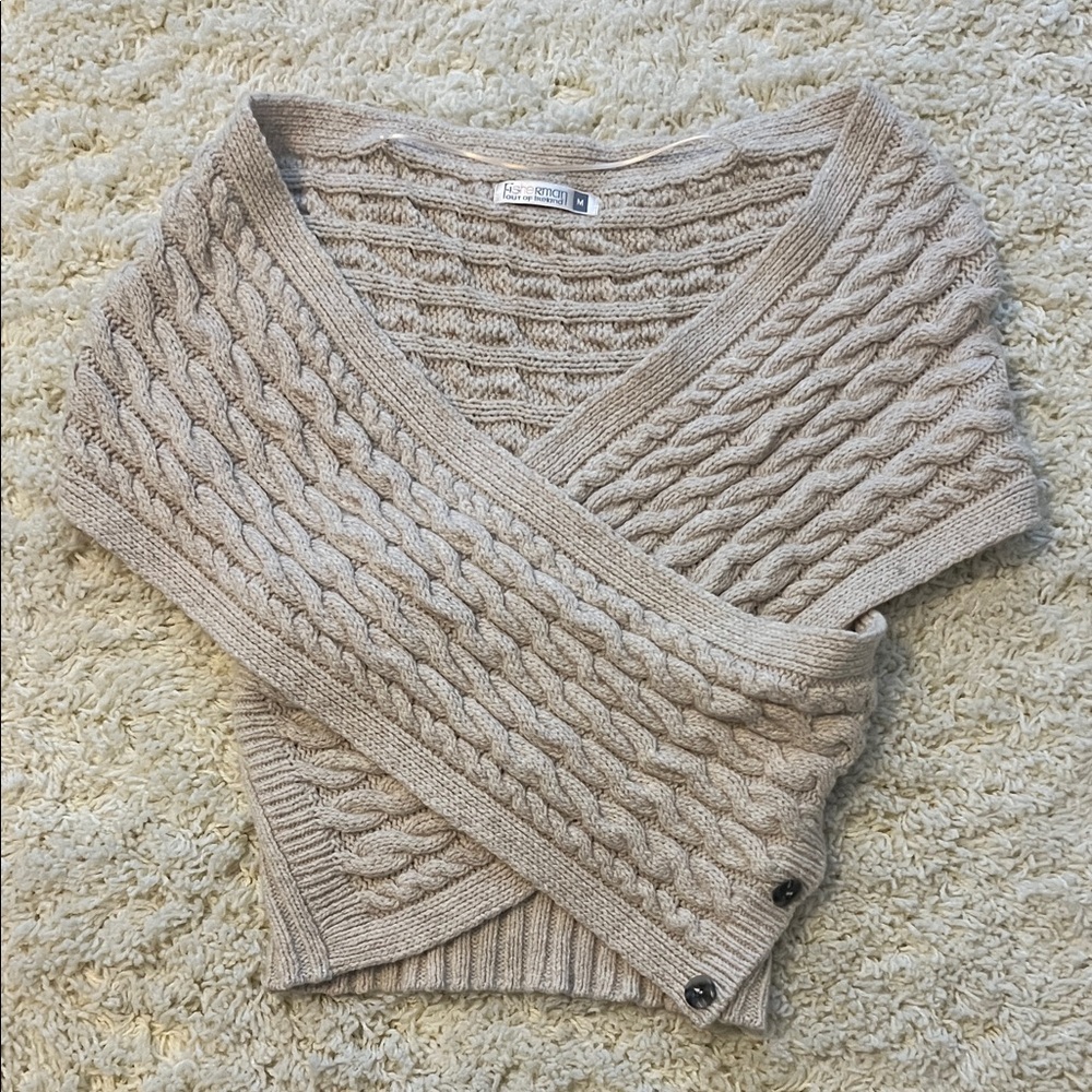 Cozy Beige Cable Knit V-Neck Sweater